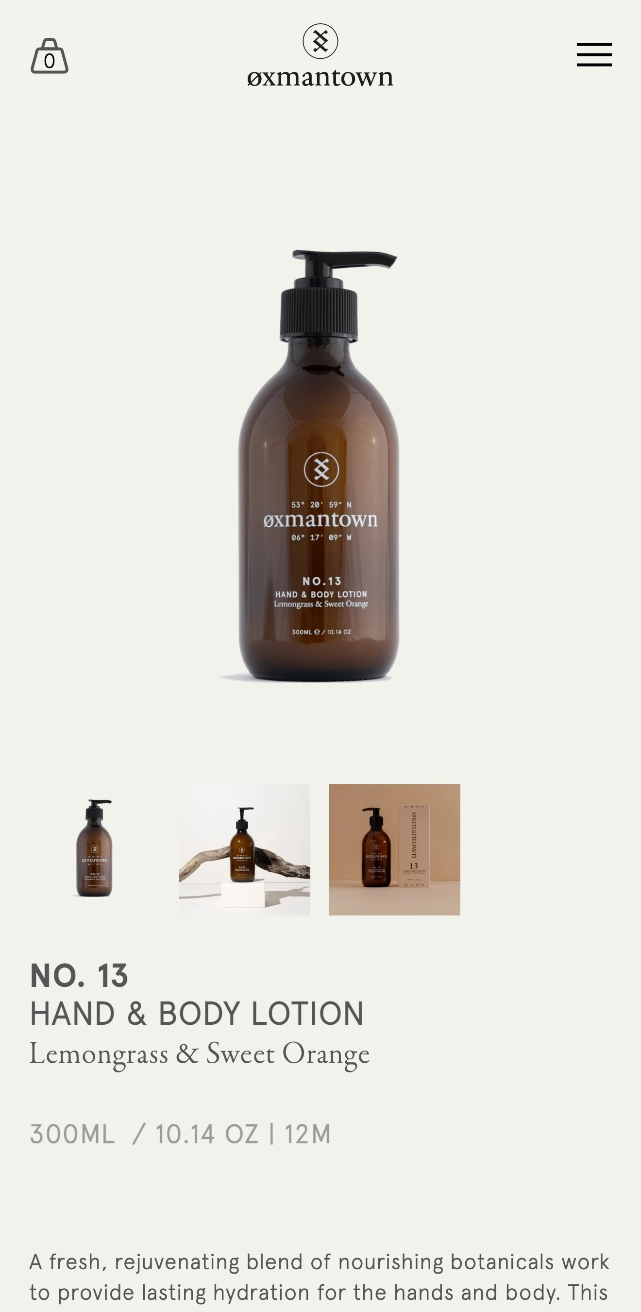 Mobile version of a product page on the website with the product image on top and the description below