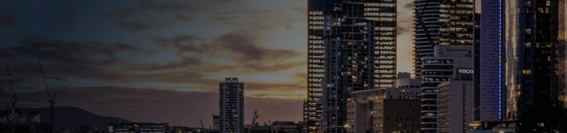 City lights and traffic at dusk.