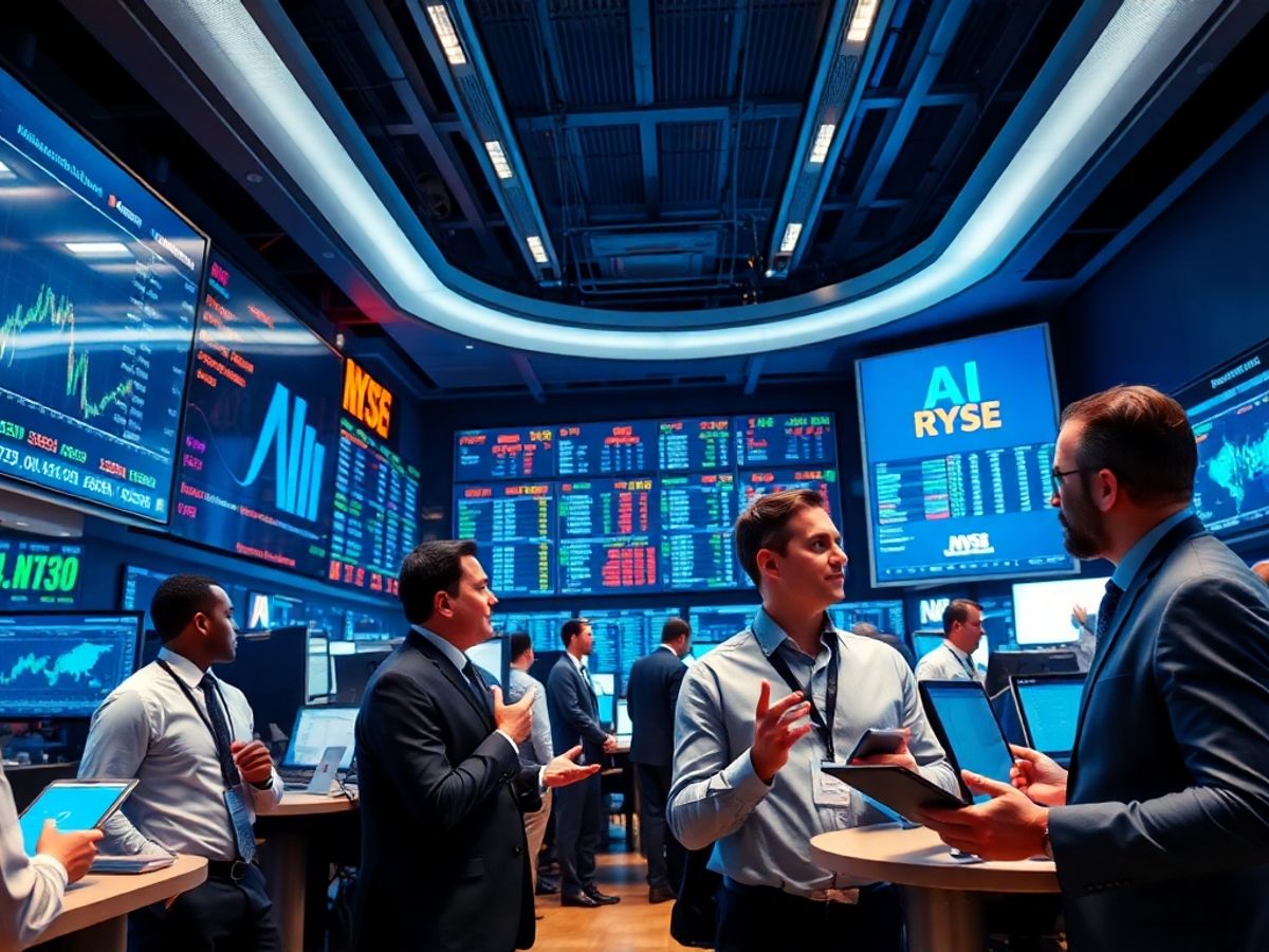 Professionals collaborating in a high-tech trading environment.