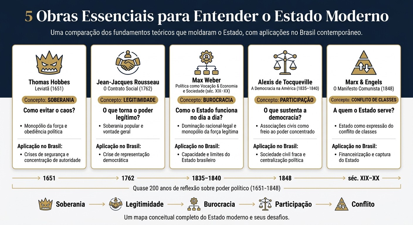 5 Obras Clássicas do Estado Moderno: Mapa Comparativo