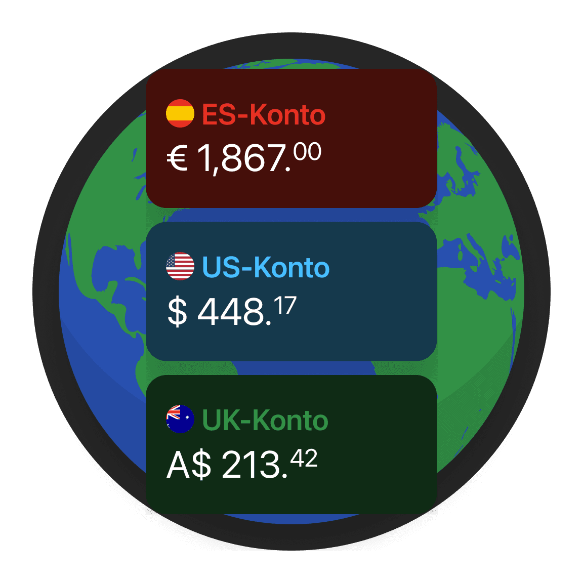 Gelbe Hand, die eine bunq-Karte mit Wechselbetrag über einer Weltkarte hält.