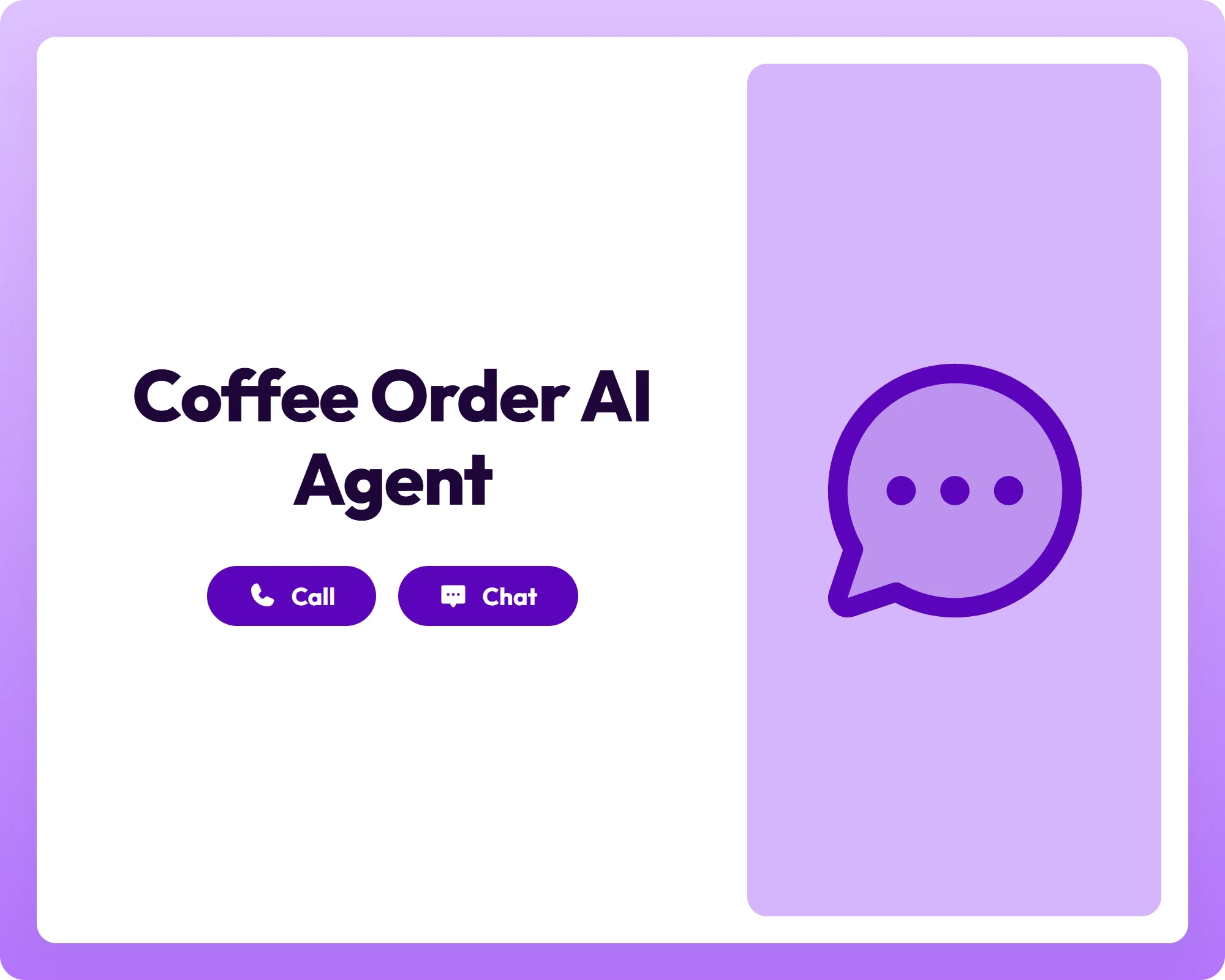 coffee order ai agent with call and chat buttons alongside a chat circle dots icon panel