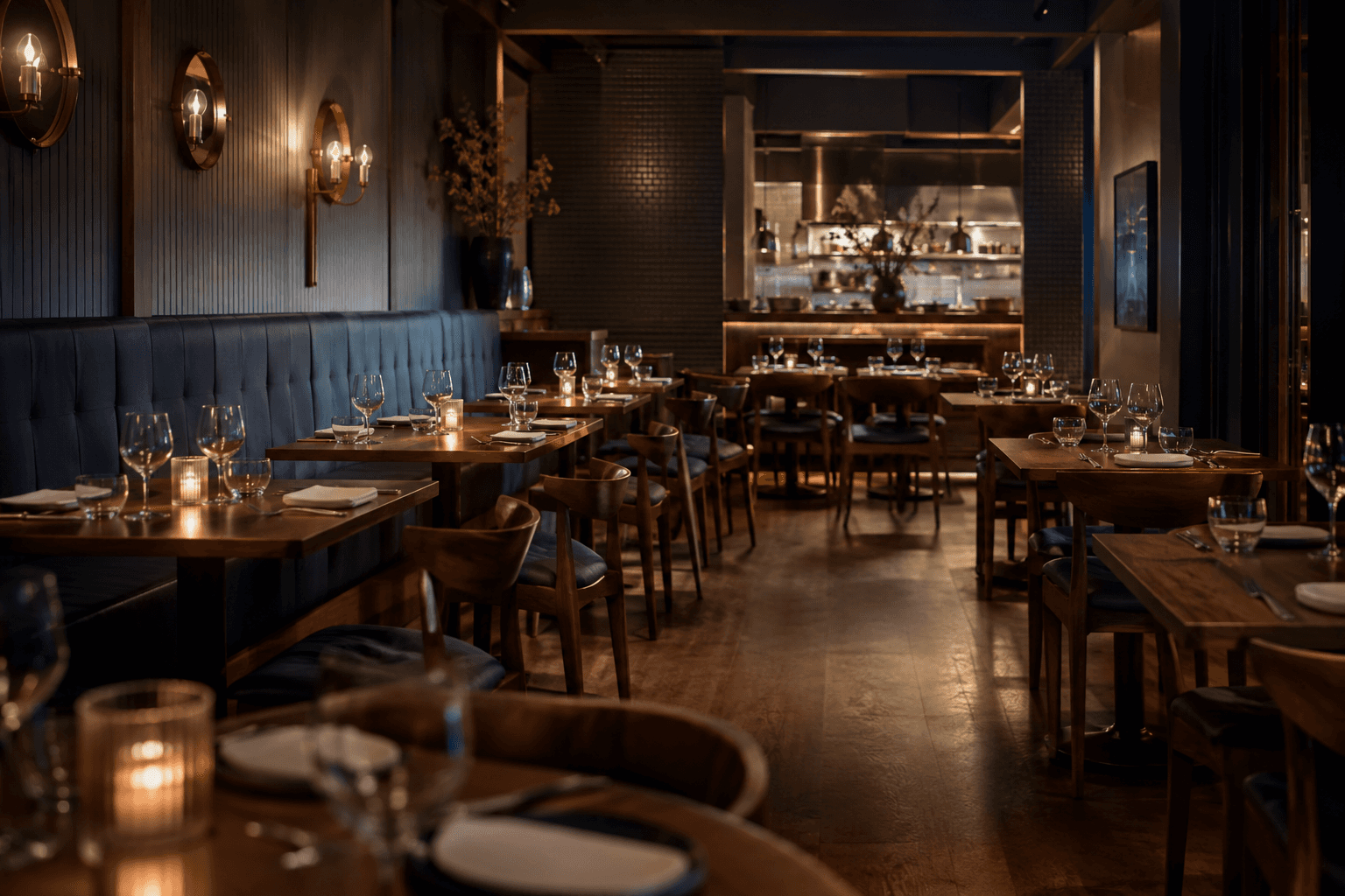 Empty upscale Southern restaurant dining room before service