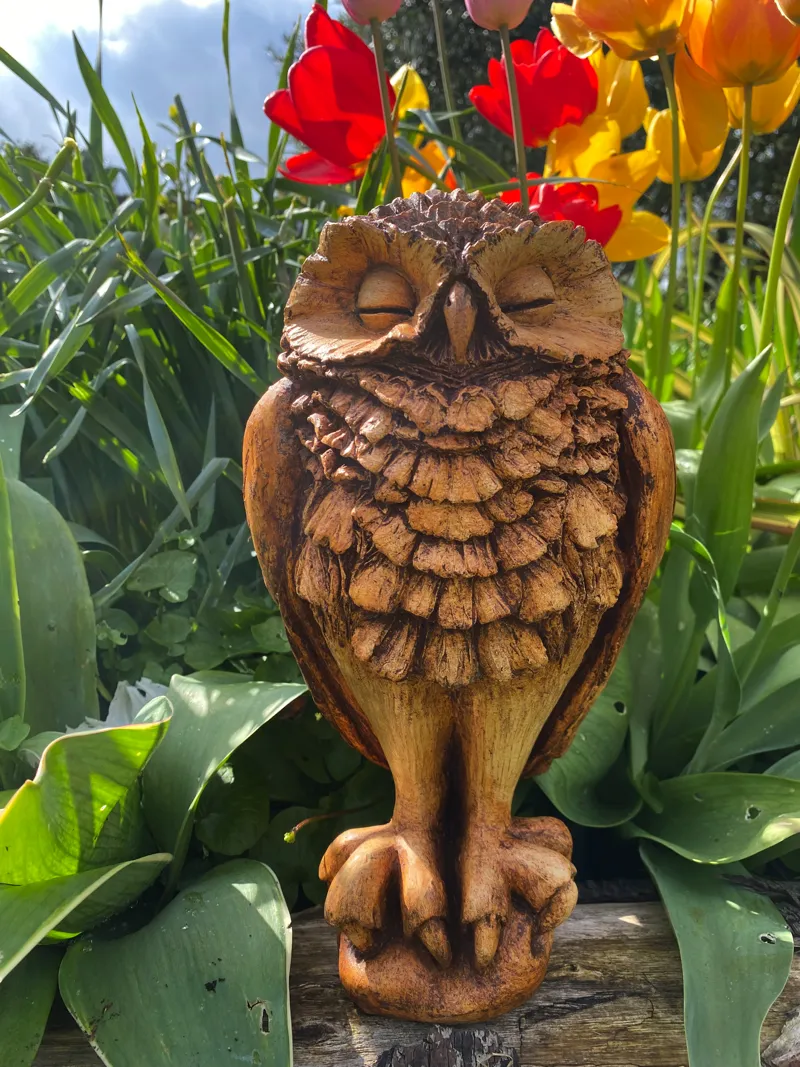 Furrowed Owl sculpture front view
