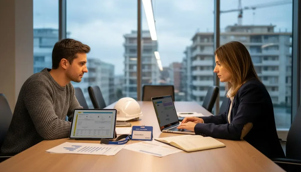due colleghi valutazione situazione sicurezza in ufficio tramite il gestionale sicurezza sul lavoro