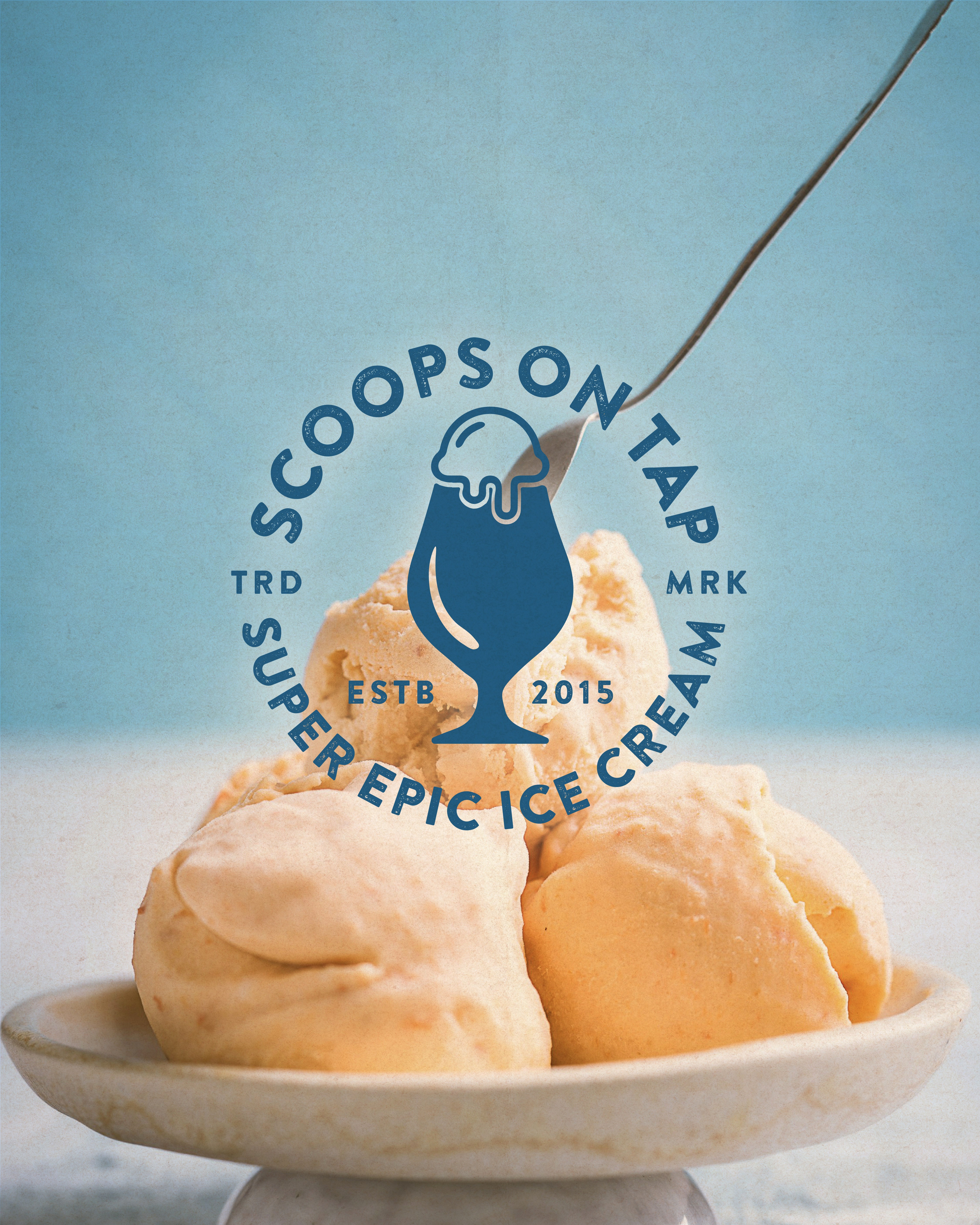 Scoops On Tap circular badge logo with ice cream illustration