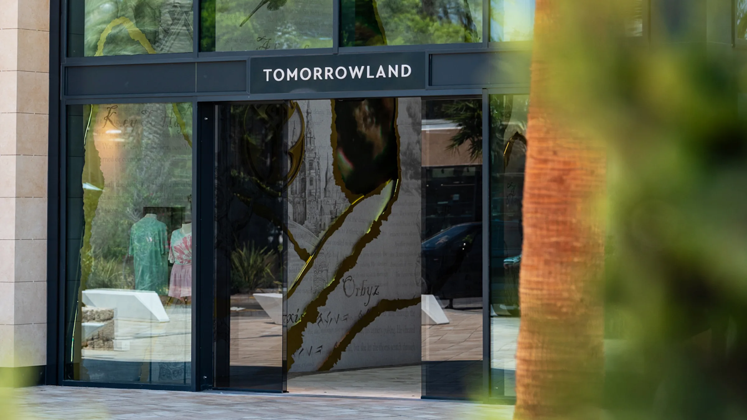 Outdoor view of Tomorrowland store entrance at Ibiza Gallery in Ibiza