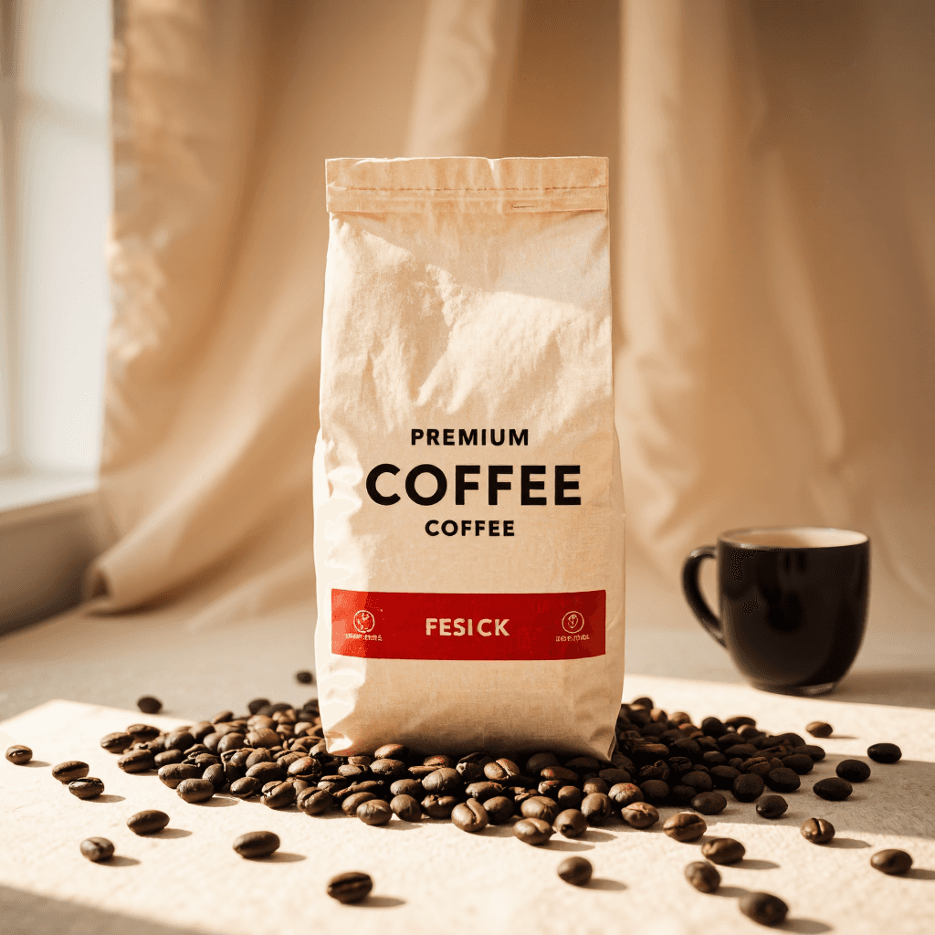 product photography of a bag of premium coffee