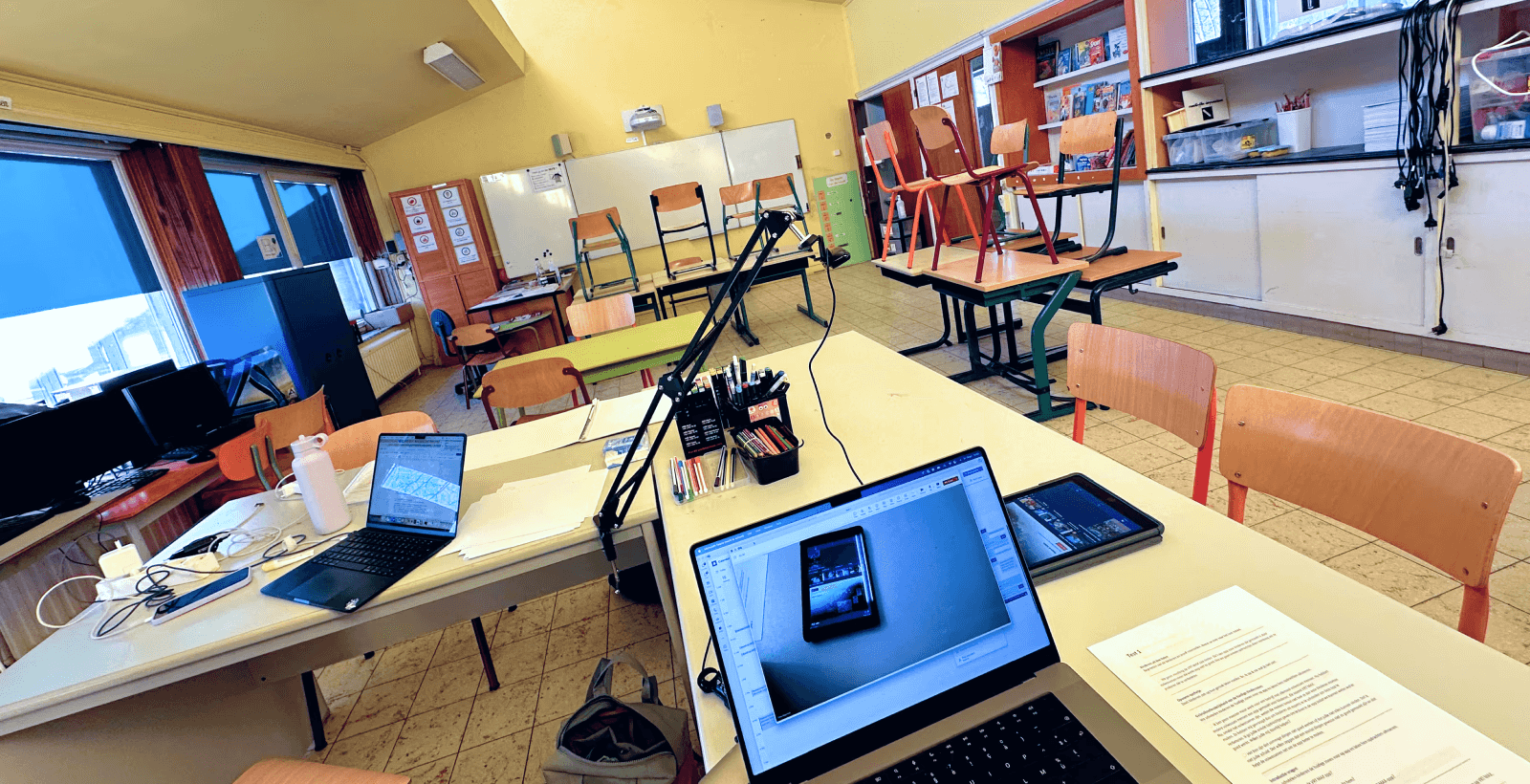 user testing set-up in a classroom