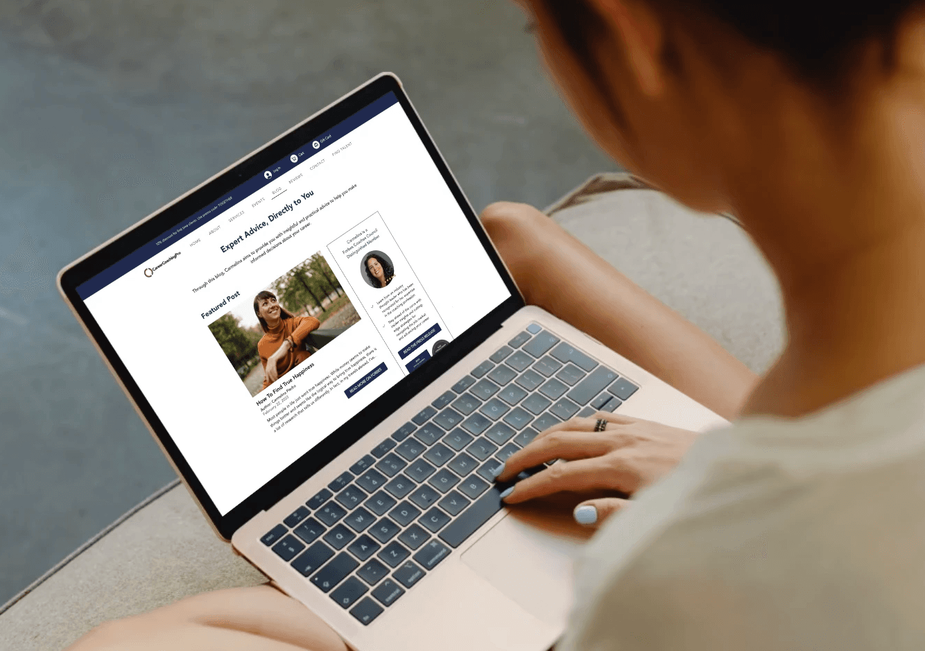 Career Coaching Pro Laptop Mock-Up with Woman