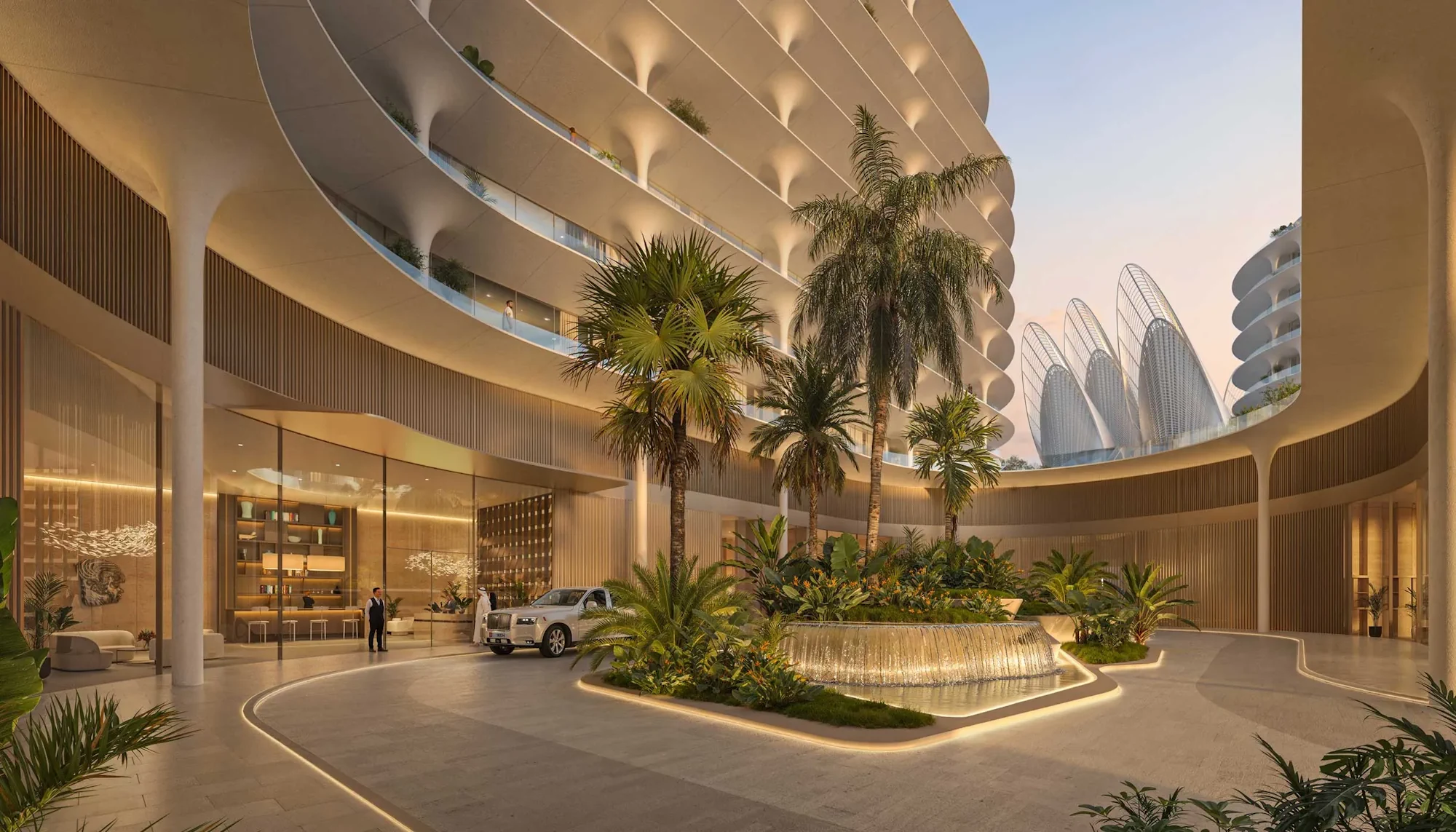 The Palm Jumeirah Hotel and Residences, a luxurious destination on Saadiyat Island, featuring stunning architecture.
