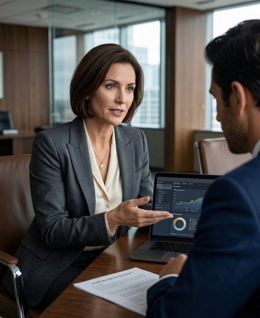 A consultant brainstorming with a manager