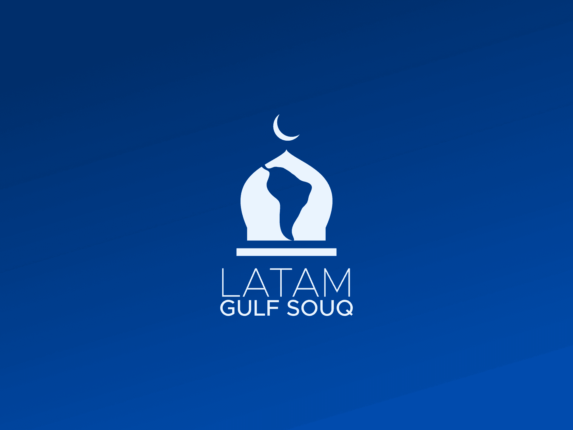 Latam Gulf Souq logo with stylized hands and crescent symbol on a blue gradient background.