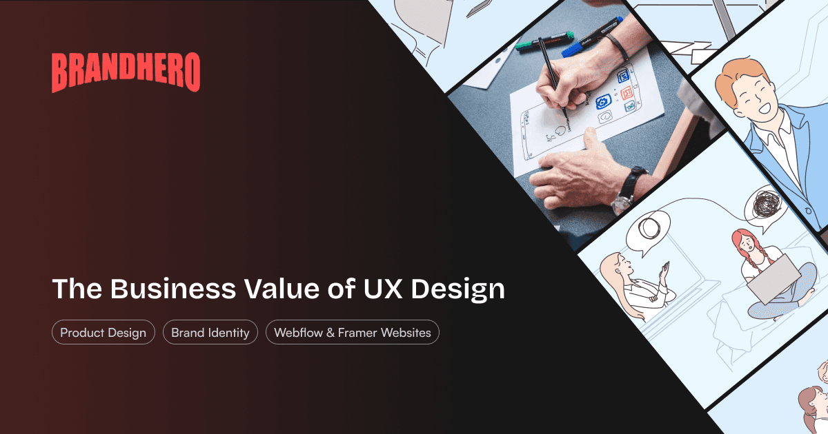 The Business Value of UX Design with image collage and Brandhero Logo