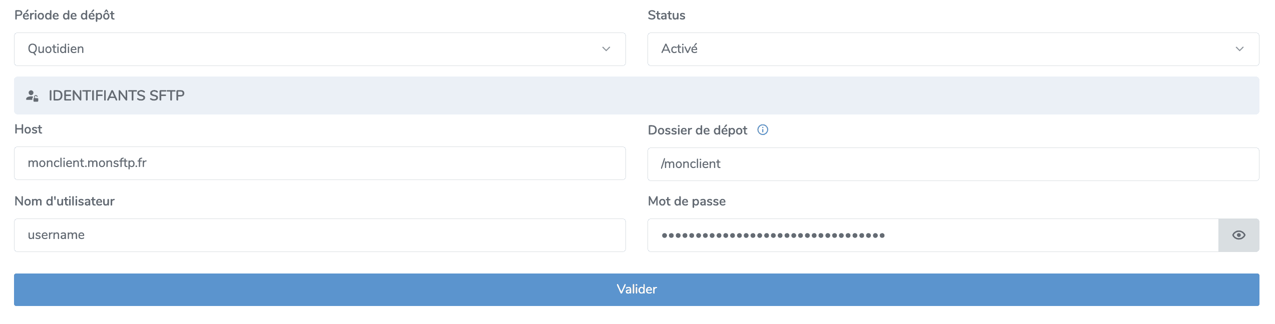 Configuration des accès serveur SFTP