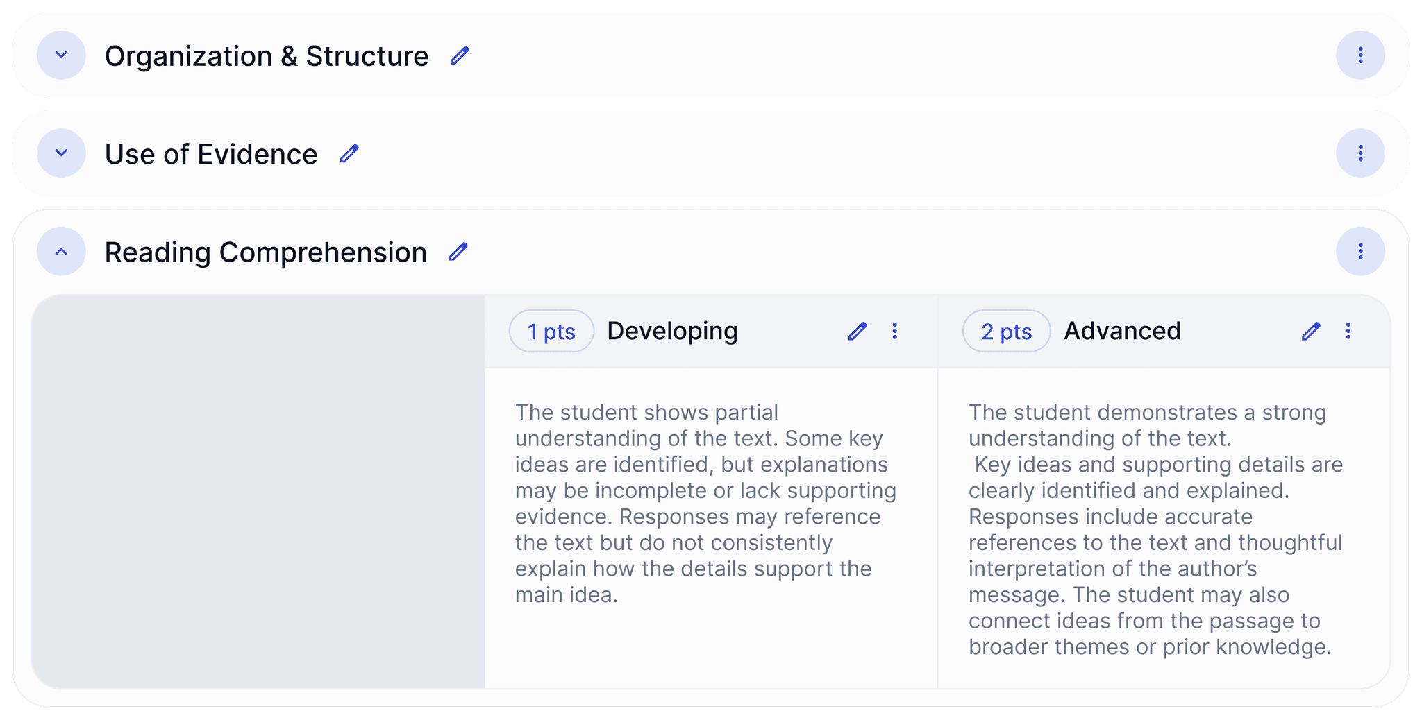 Rubric builder interface with an empty ‘Category title’ input field for teachers creating a rubric.
