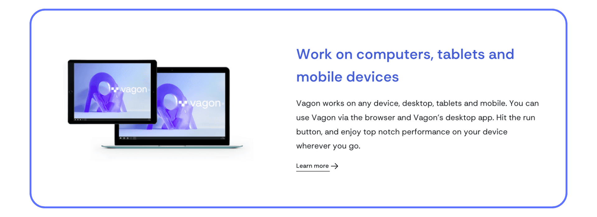 Vagon promotional image displaying a laptop and tablet side by side running the Vagon desktop, highlighting cross-device compatibility.