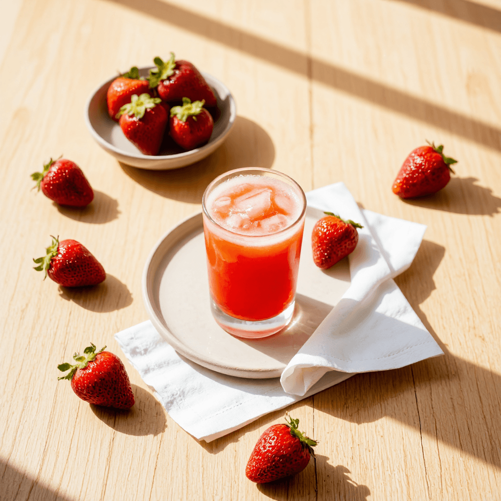 product photography of glass of strawberry drink