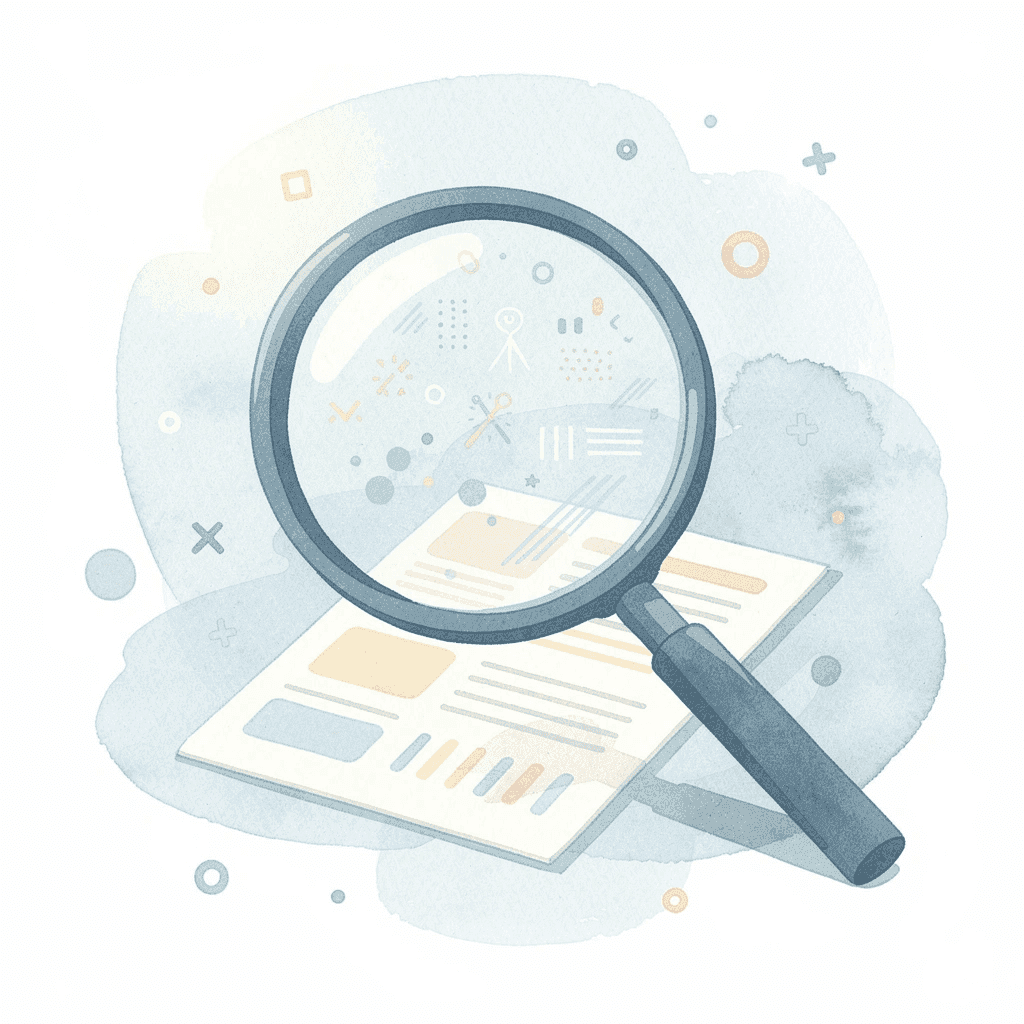 Magnifying glass analyzing document for key insights