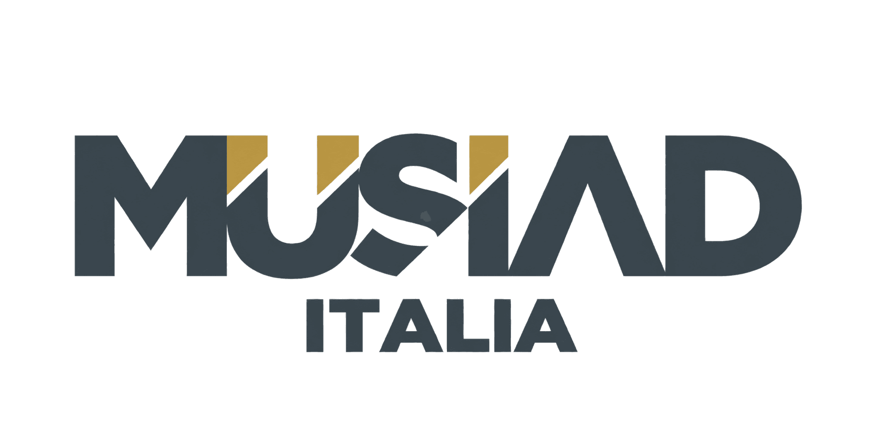 شعار MÜSİAD Italia باللون الرمادي الفحمي مع لمسات ذهبية أنيقة.