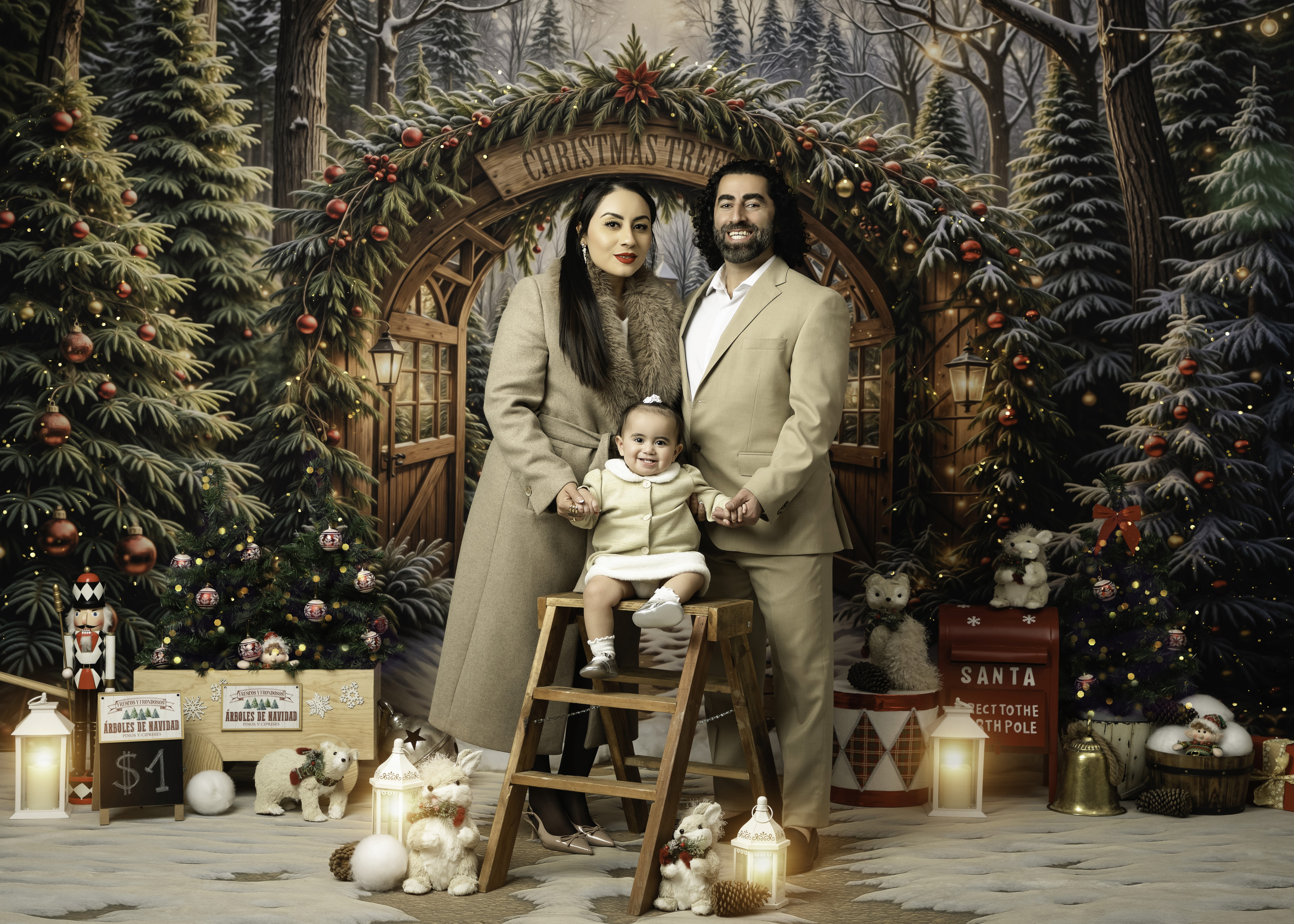 set navideño en estudio fotográfico con temática navidad 2025
