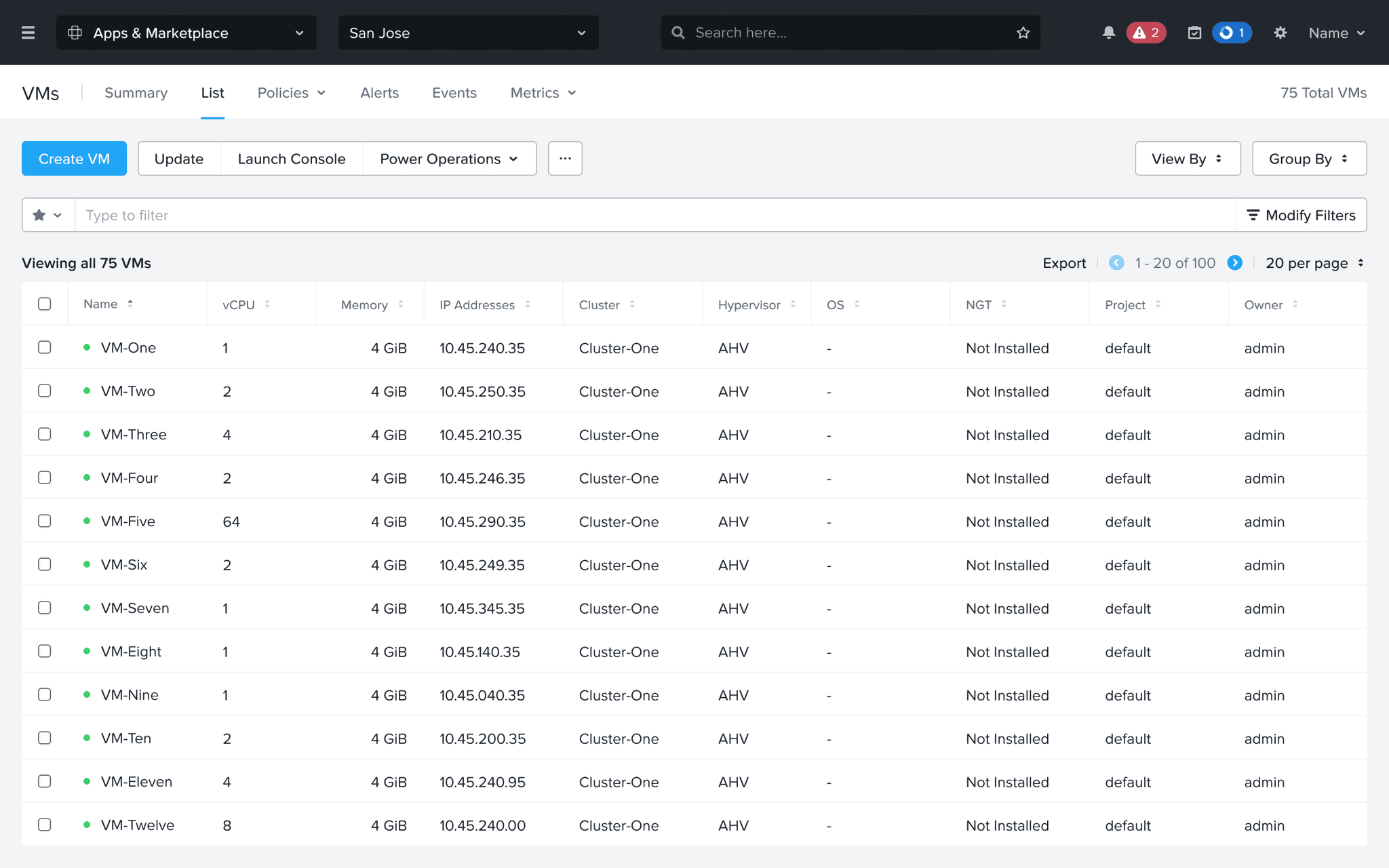 Browse windown of Nutanix Interface