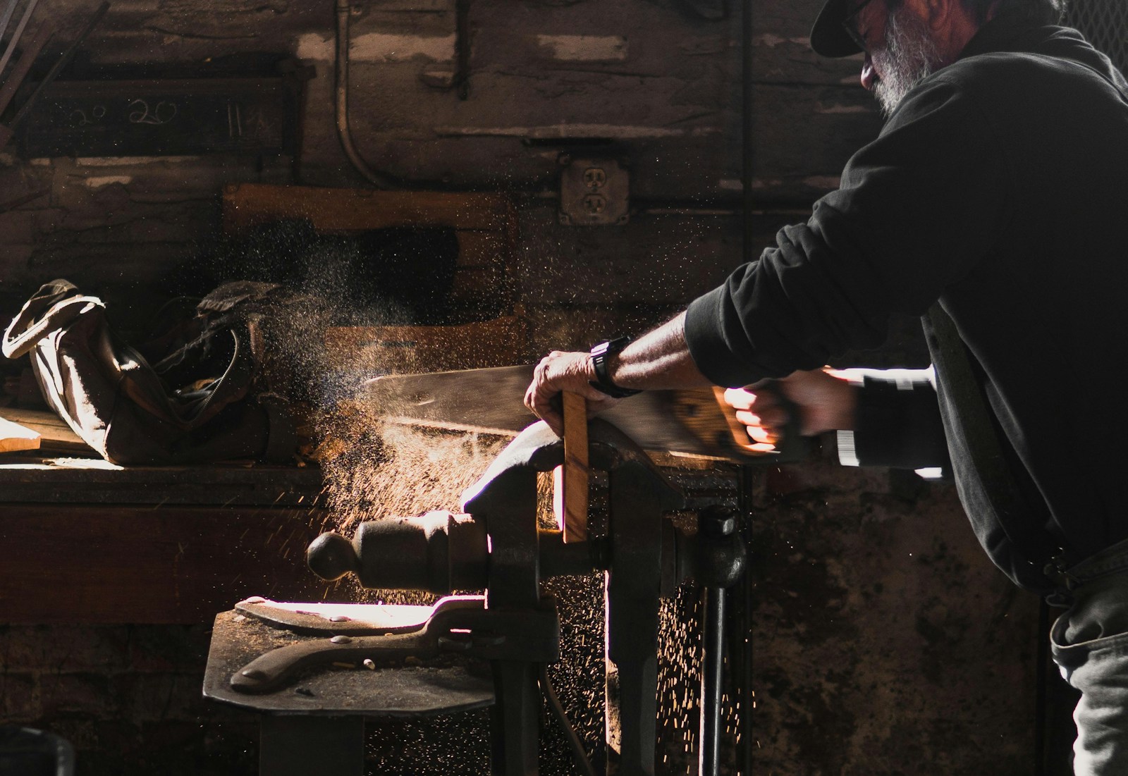 Hand tools and oak stock on a workshop bench