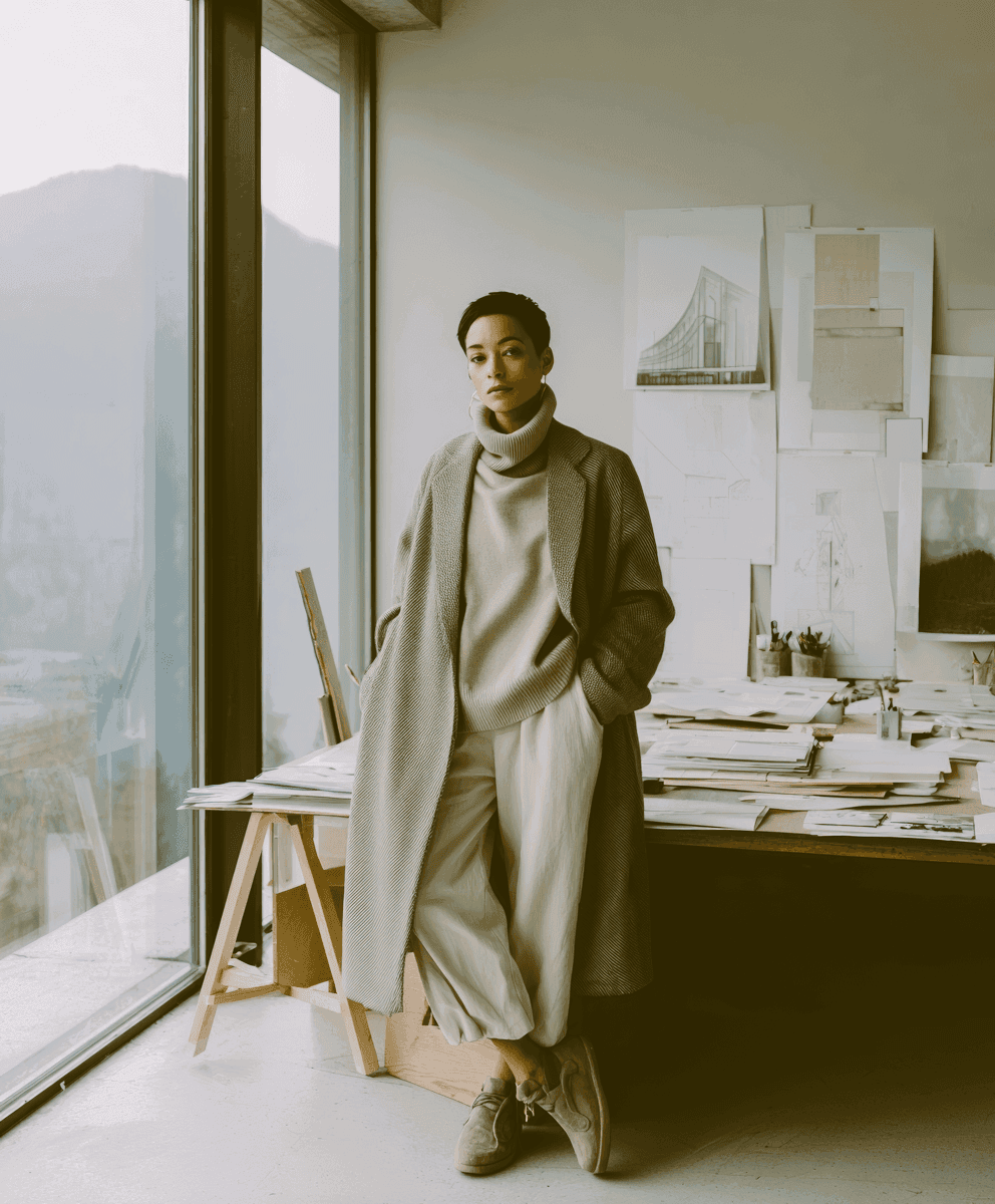 Women possing in her studio