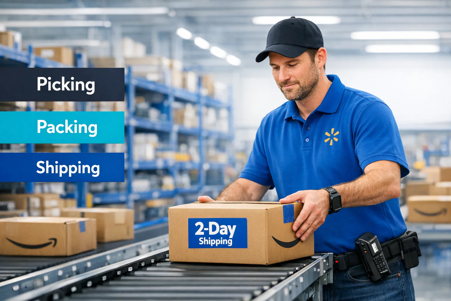 Walmart Fulfillment Services warehouse with product storage and shipping operations