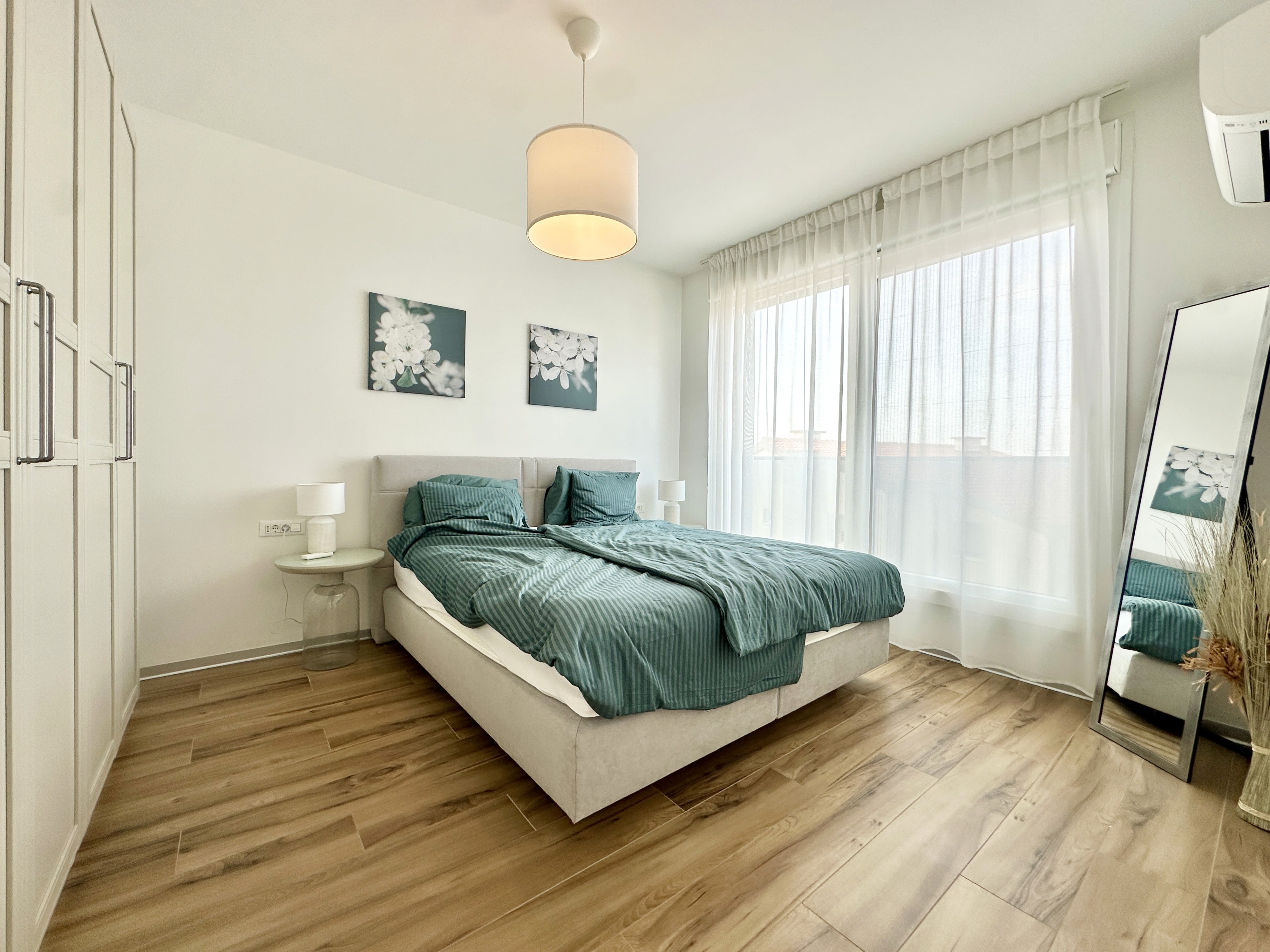 Large modern interior space with concrete walls