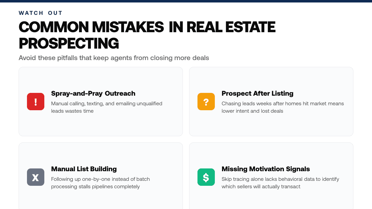 Batch Skip Tracing vs. Manual Outreach: Why Real Estate Agents Close 5x More Deals in 2026 — warning-callouts