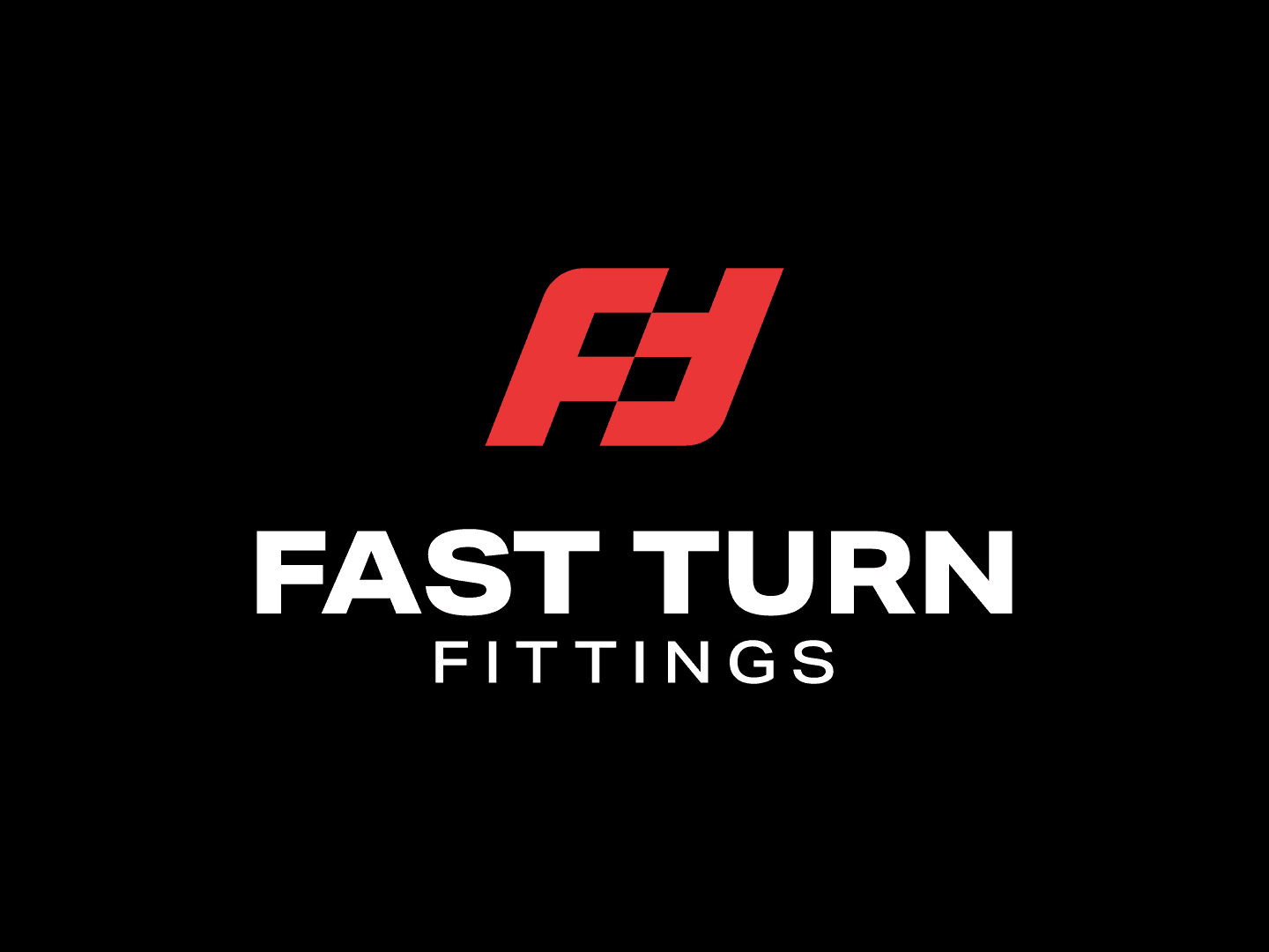 Fast Turn Fittings logo: a red FTF monogram that reads the same upside down, on black