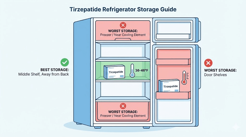 Best refrigerator placement for storing tirzepatide safely