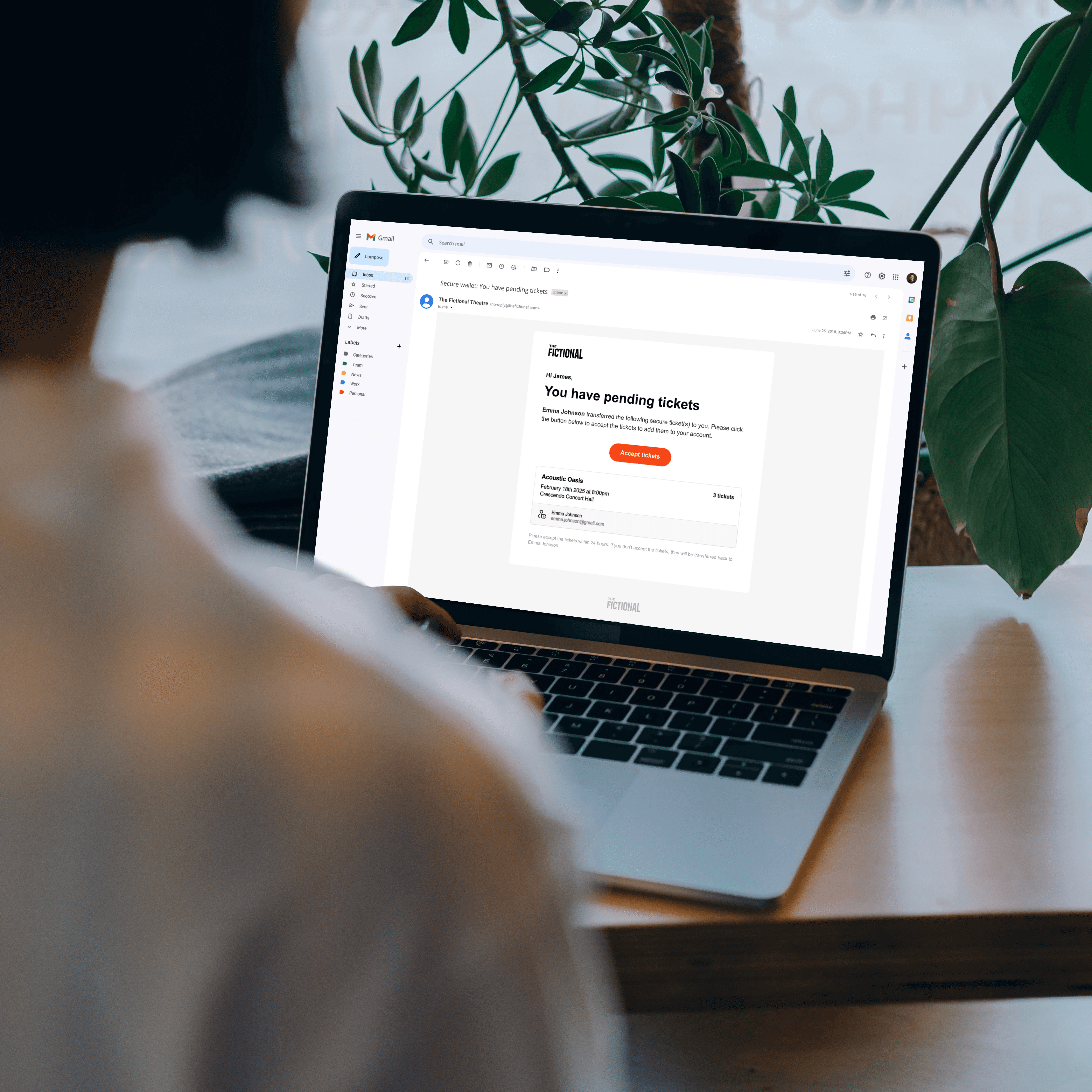 Pending ticket email shown on laptop