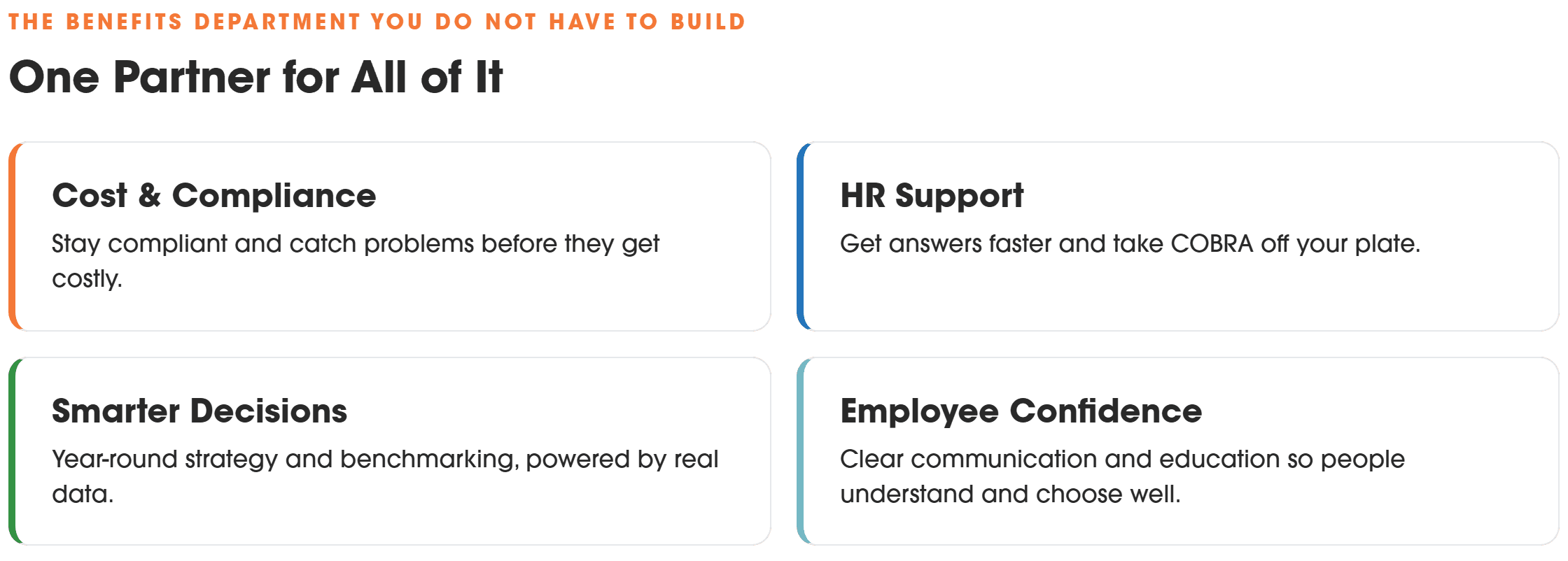 One partner for all of it: cost and compliance, HR support, smarter decisions, employee confidence