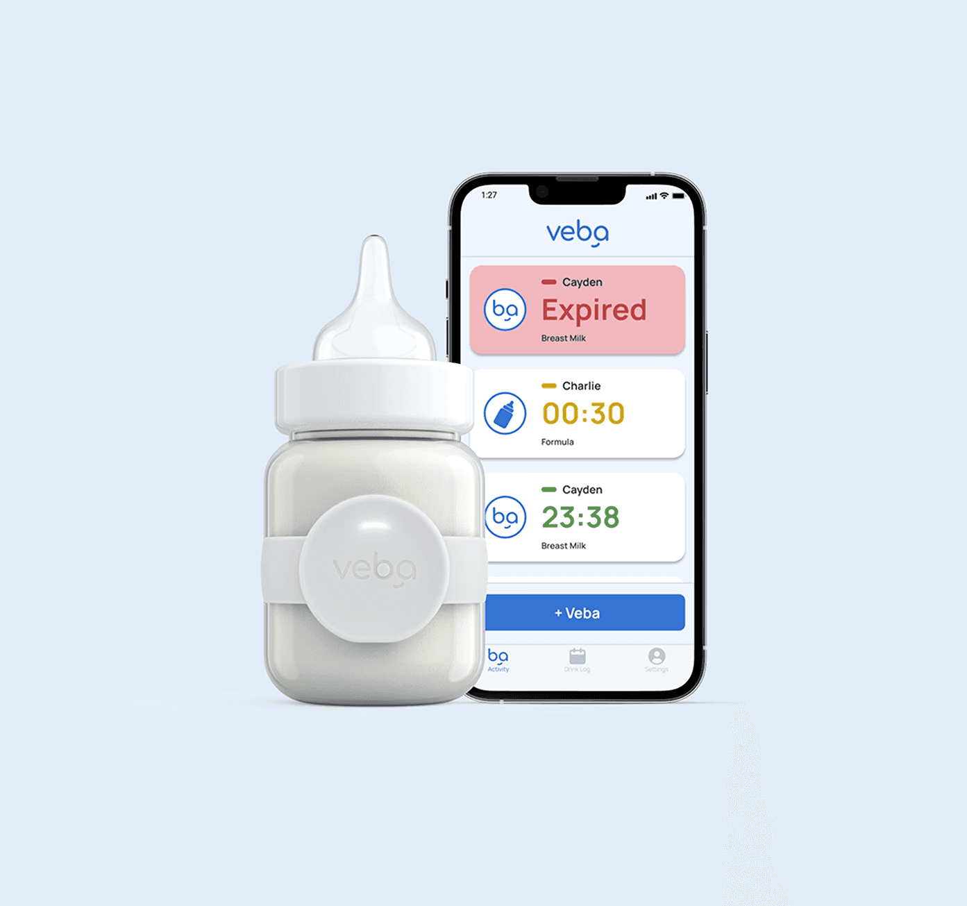 Smart baby bottle monitor with real-time tracking, ensuring optimal feeding temperature and intake monitoring for parents.