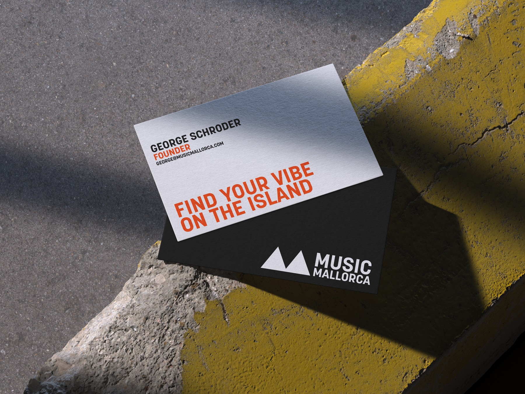 Business card for Music Mallorca in white and black