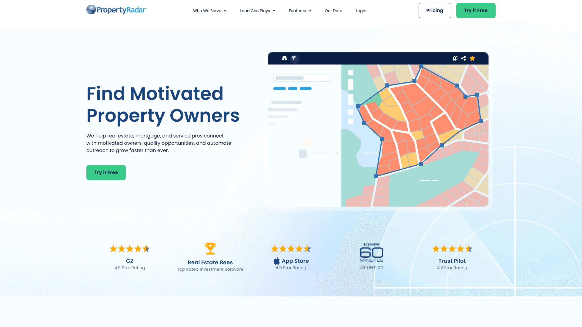 PropertyRadar homepage screenshot