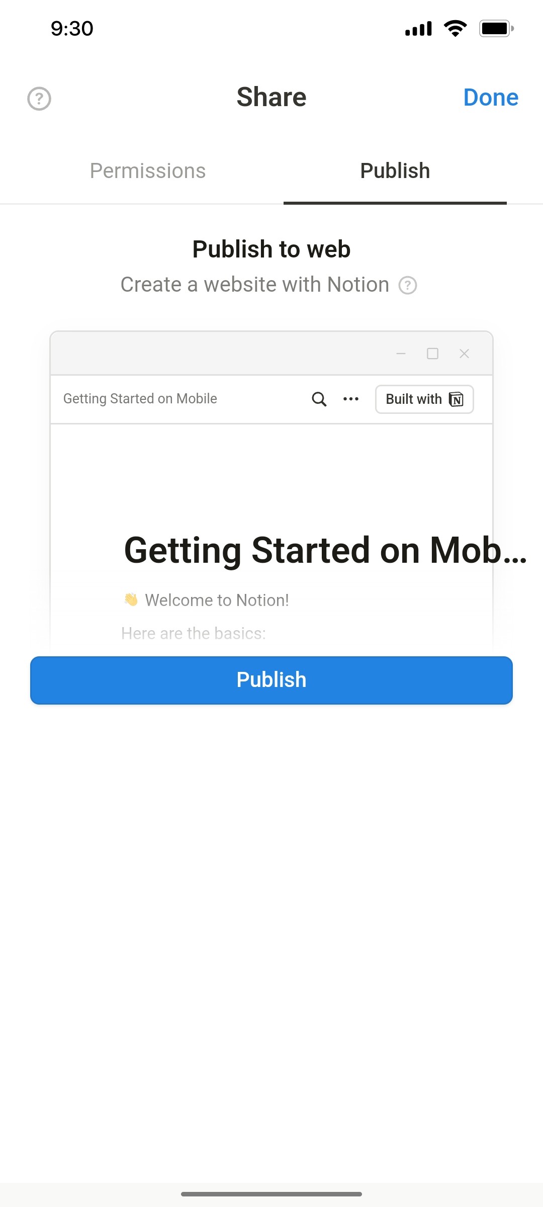 Notion App Publish Screen