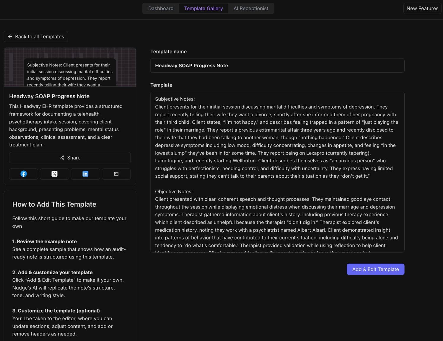 SOAP Notes Template in Nudge