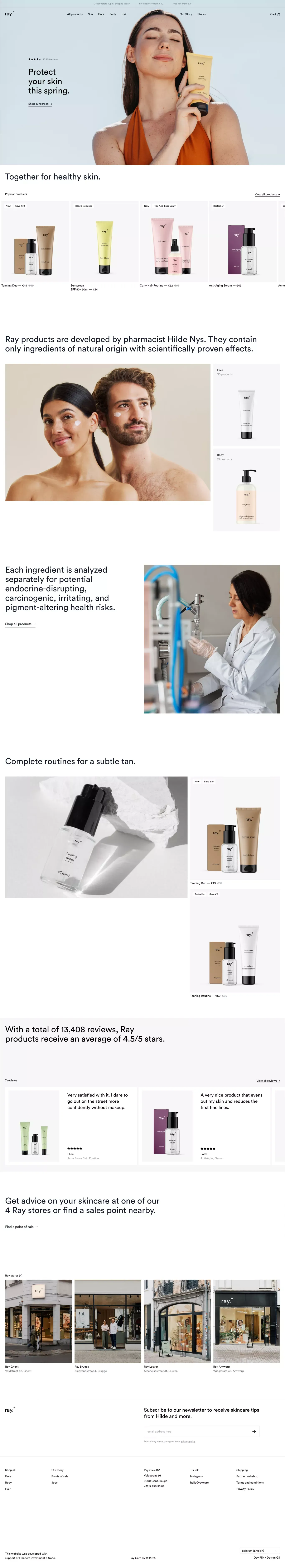 Ray ecommerce page screenshot showcasing Beauty and Ecommerce design