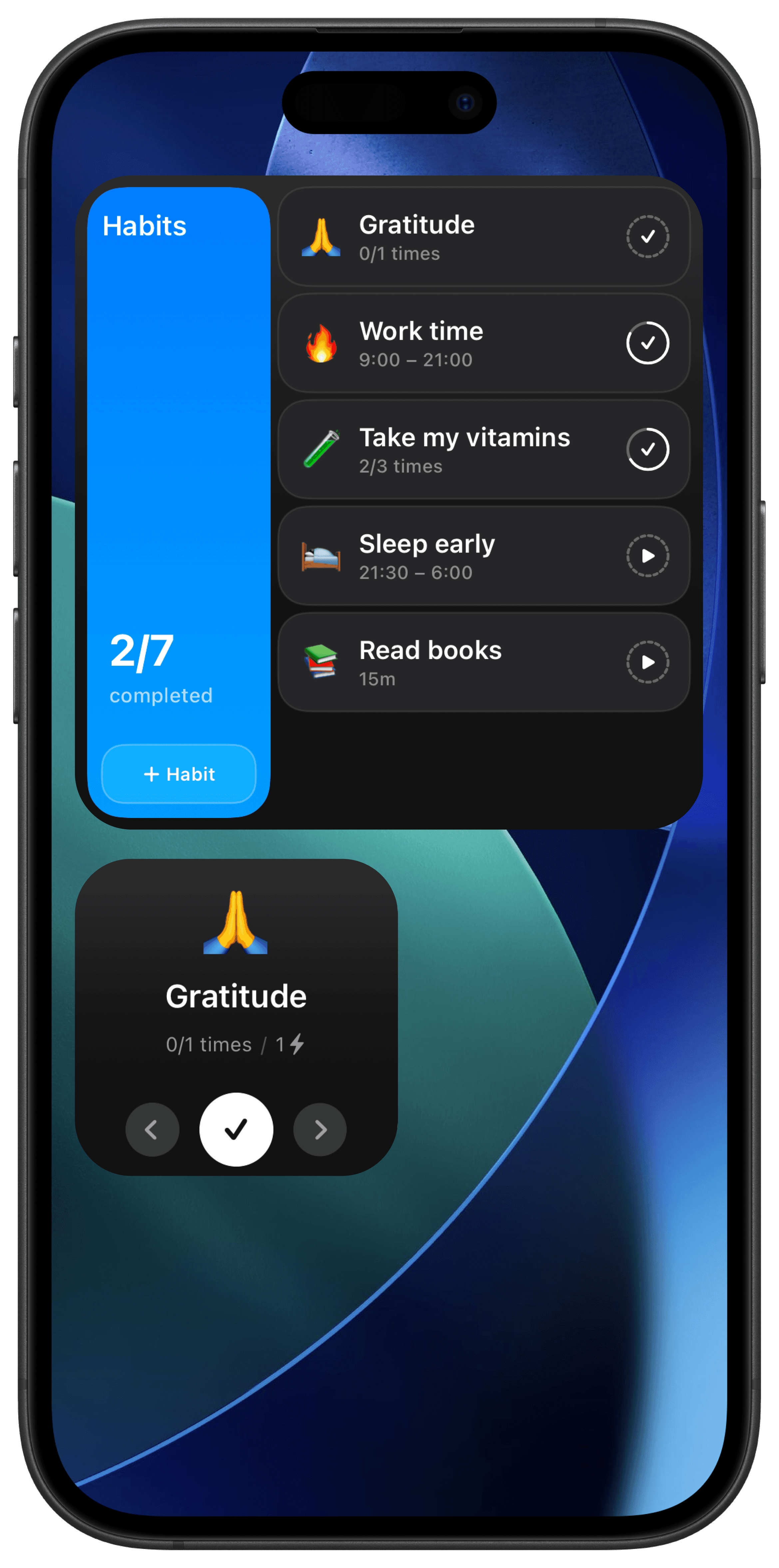 iOS home screen widget for TunnelVision habit tracker