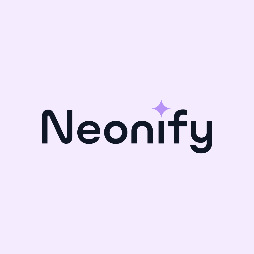 Neonify wordmark logo with sparkle accent on lavender background