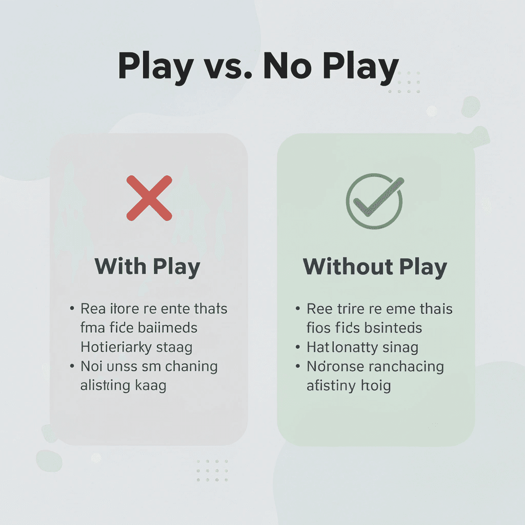  Before and after infographic comparing outcomes with and without play in early childhood