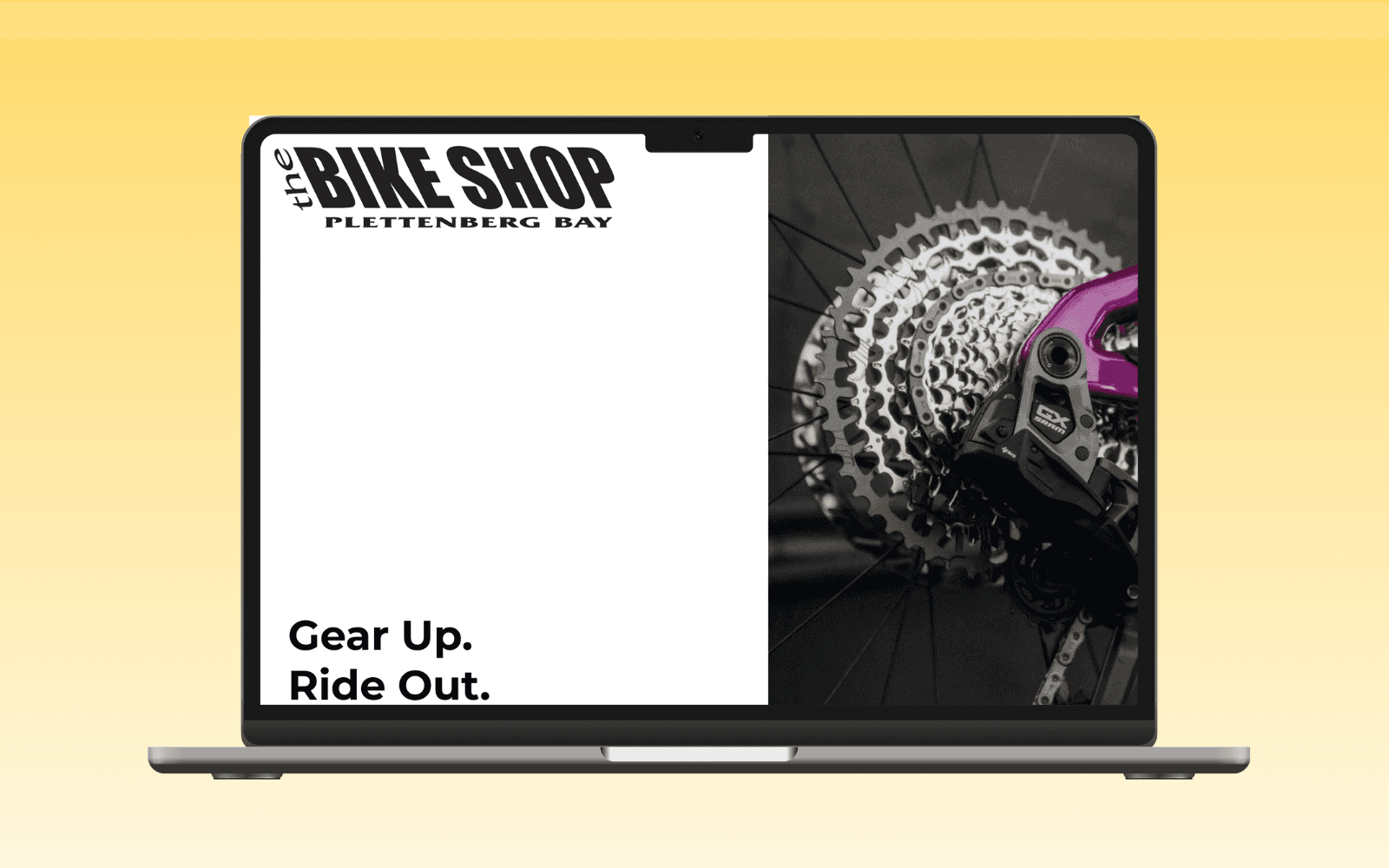 Laptop mockup displaying the website homepage for The BIke Shop