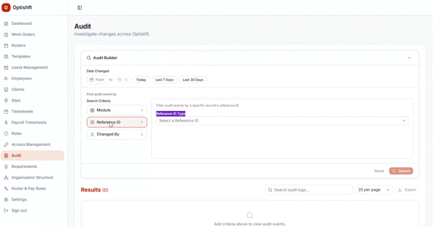 Searching audit records by Reference ID