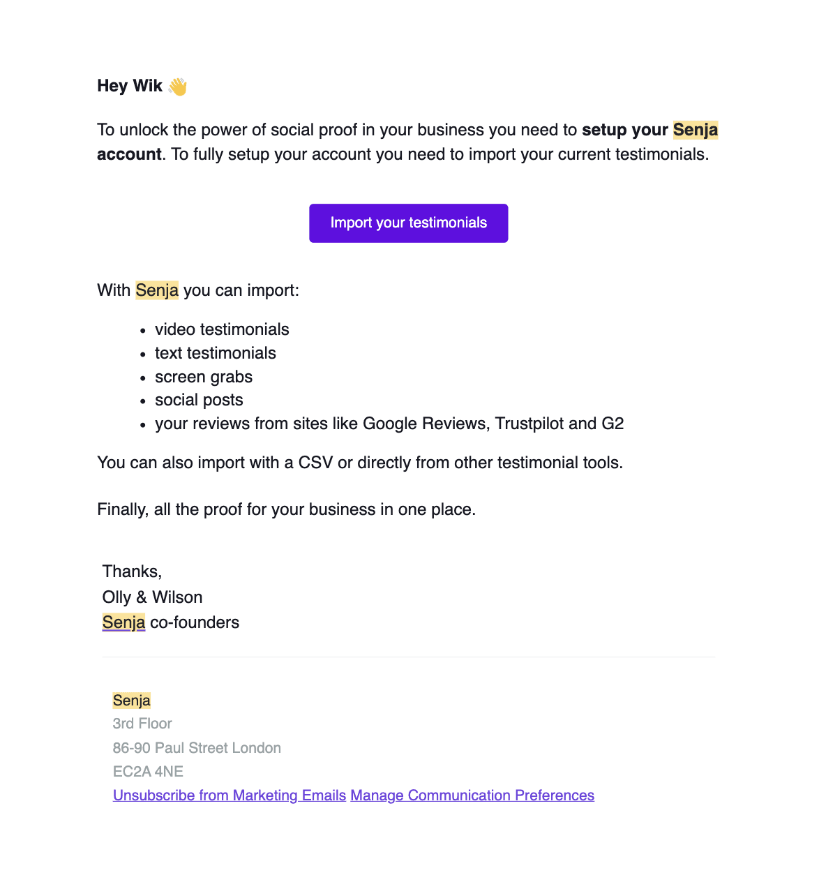 Senja onboarding sequence