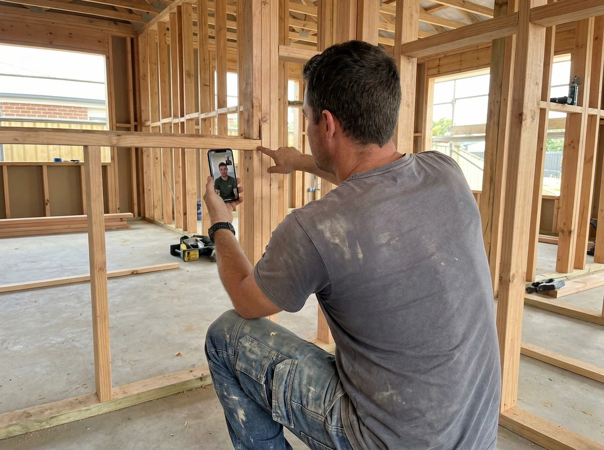a customer is doing a video call on site with a Respirabuilt expert to work out all of the detailing they need before they go about installing the hemp blocks