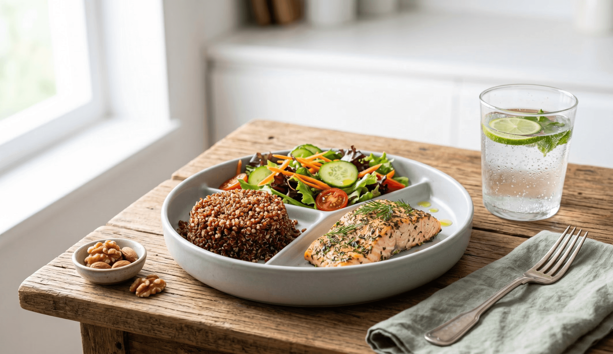 a healthy plate placed on table