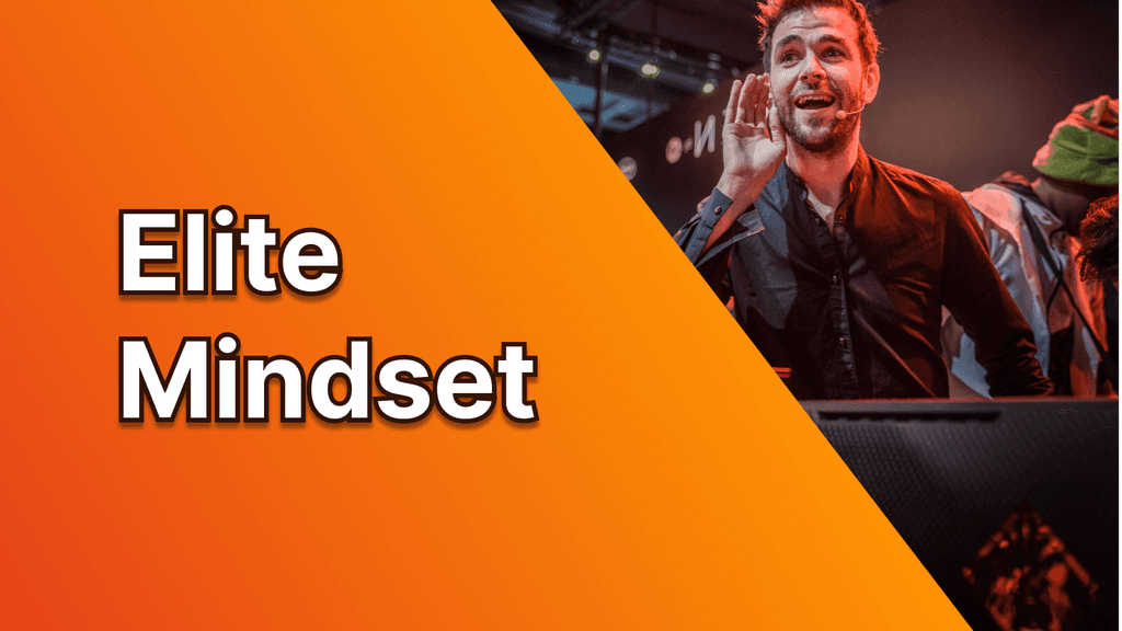 Person standing up holding his hand to his ear, with the text "Elite Mindset"
